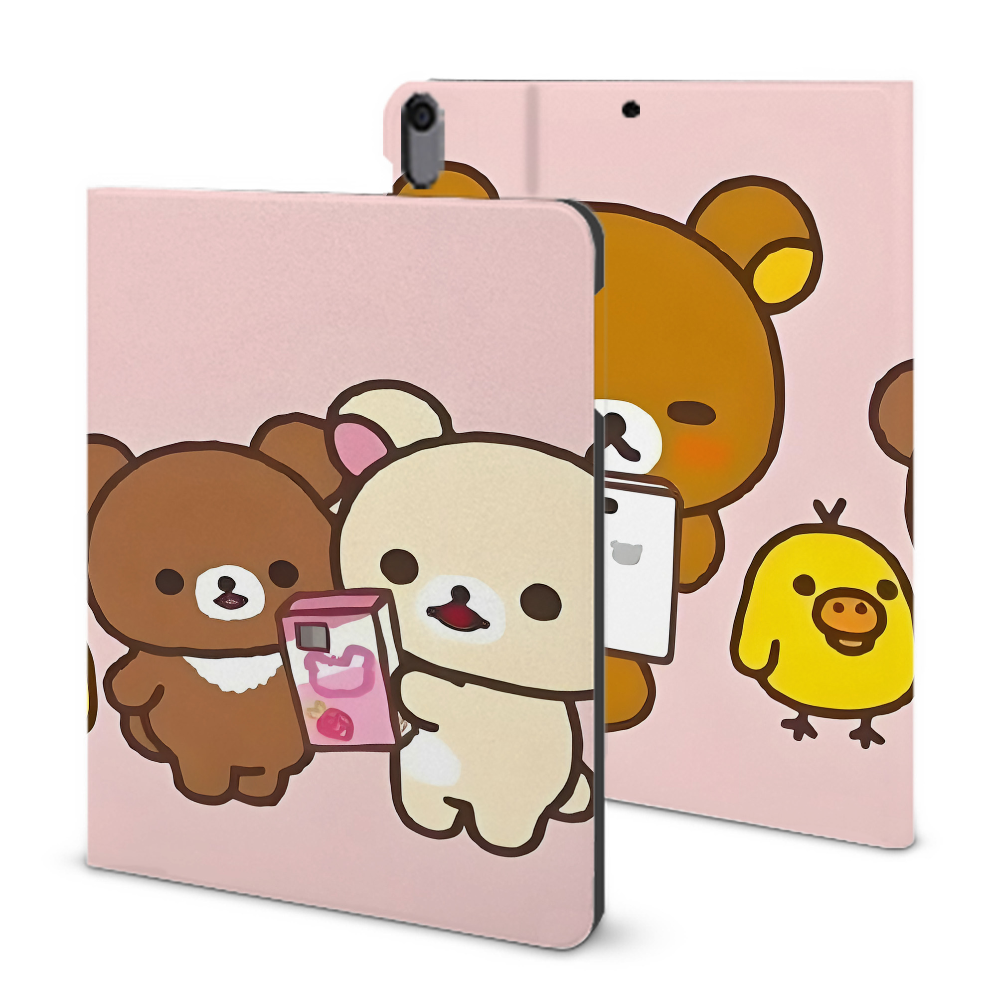 （画像用） リラックマ リラックマ キイロイトリ Rilakkuma Korilakkuma Kiiroitori IPad ケース ブック型 PUレザー TPU 耐衝撃 軽量 薄型 ペン収納なし 全面保護 IPad 各モデル対応